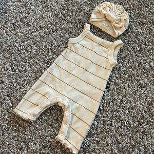 Striped Cream Kids One Piece with Hat